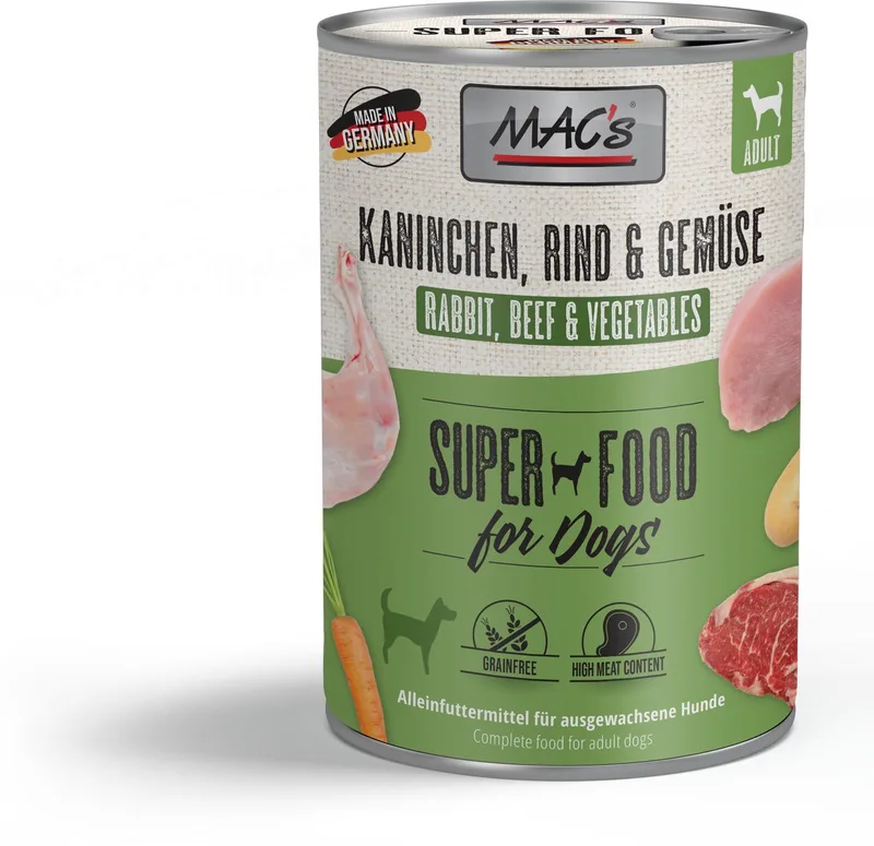 Hondenvoer Natvoer Blik - 89% Konijn & Groente - 6 x 400g by MAC's – product photo
