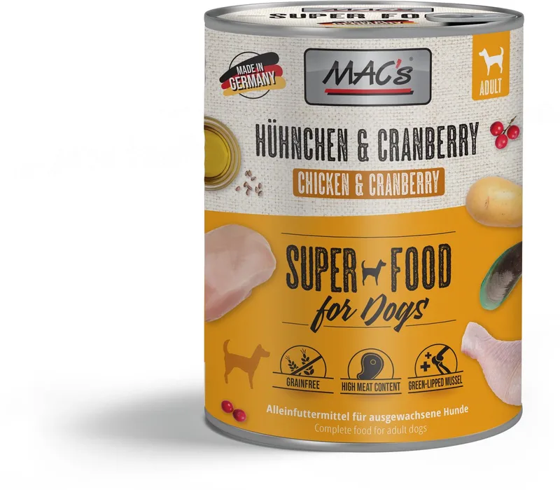 Hondenvoer Natvoer Blik - 93,7% Kip & Cranberry - 6 x 800g by MAC's – product photo