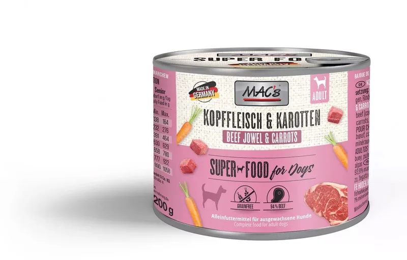 Hondenvoer Natvoer Blik - 93,9% Kopvlees & Wortel - 6 x 200g by MAC's – product photo