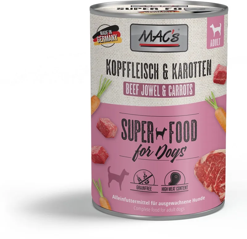 Hondenvoer Natvoer Blik - 93,9% Kopvlees & Wortel - 6 x 400g de MAC's – photo produit