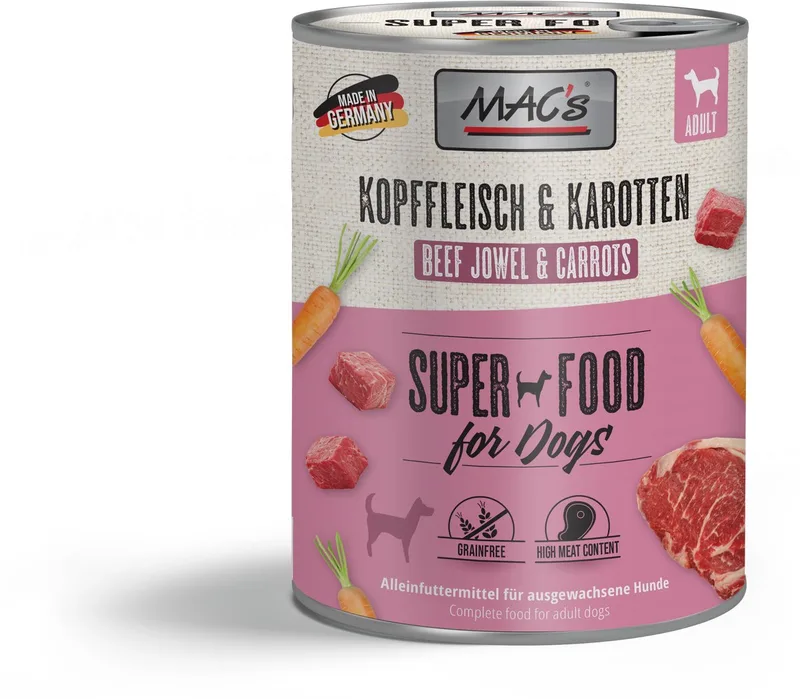 Hondenvoer Natvoer Blik - 93,9% Kopvlees & Wortel - 6 x 800g de MAC's – photo produit