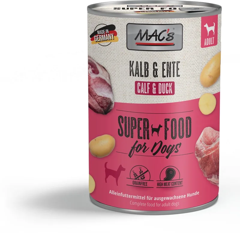 Hondenvoer Natvoer Blik - 94% Kalf & Eend - 6 x 400g von MAC's – Produktfoto