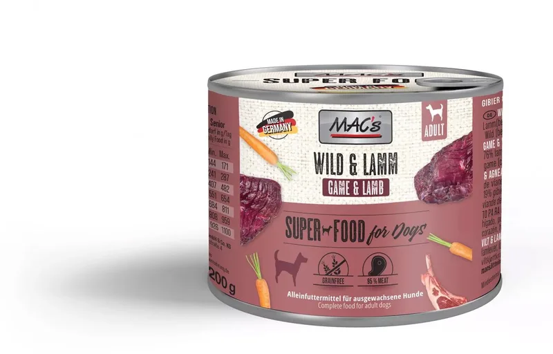 Hondenvoer Natvoer Blik - 95% Wild & Lam - 6 x 200g by MAC's – product photo