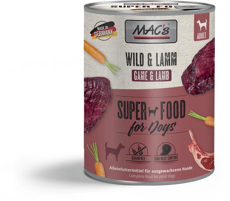 Hondenvoer Natvoer Blik - 95% Wild & Lam - 6 x 800g fra MAC's – produktbillede