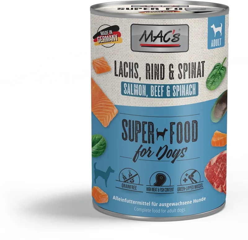 Hondenvoer Natvoer Blik - 96,9% Zalm & Spinazie- 6 x 400g by MAC's – product photo