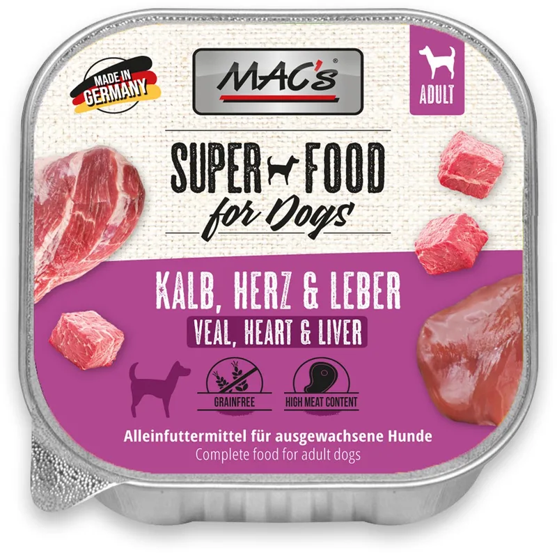 hondenvoer natvoer Kalfsvlees, hart & lever 10 x 150g kuipjes hondenvoer - hoog vers vlees gehalte 99% by MAC's – product photo