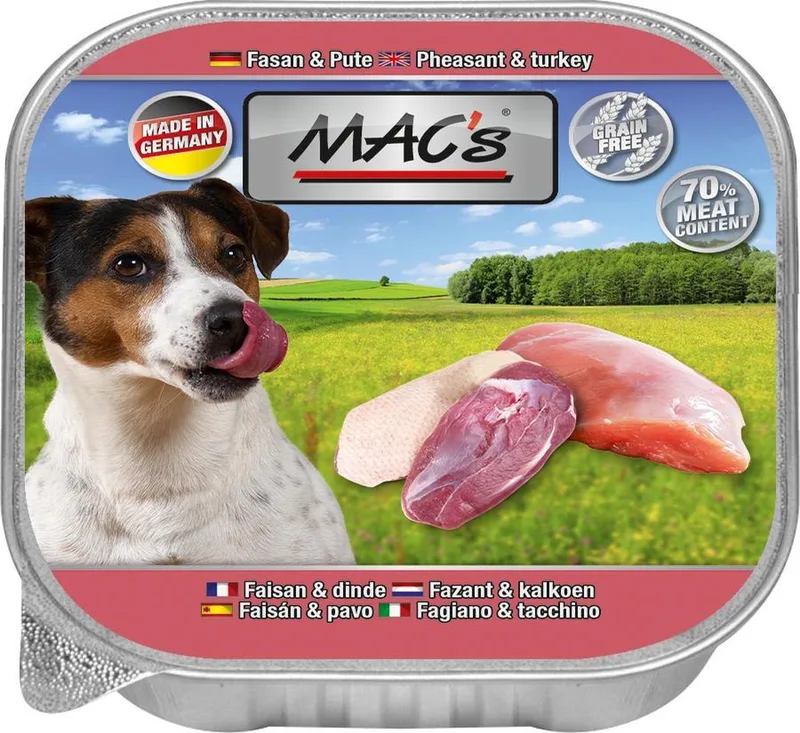 Hondenvoer Natvoer Vleeskuipje - 70% Fazant & Kalkoen - 11 x 150 g by MAC's – product photo