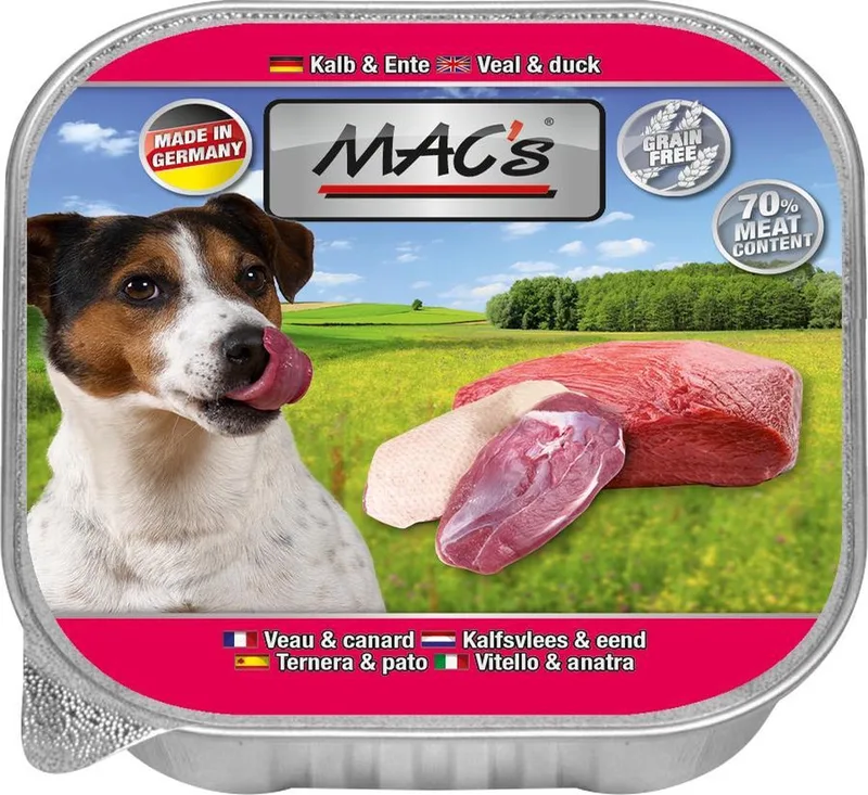 Hondenvoer Natvoer Vleeskuipje - 70% Kalf & Eend - 10 x 150 g de MAC's – photo produit