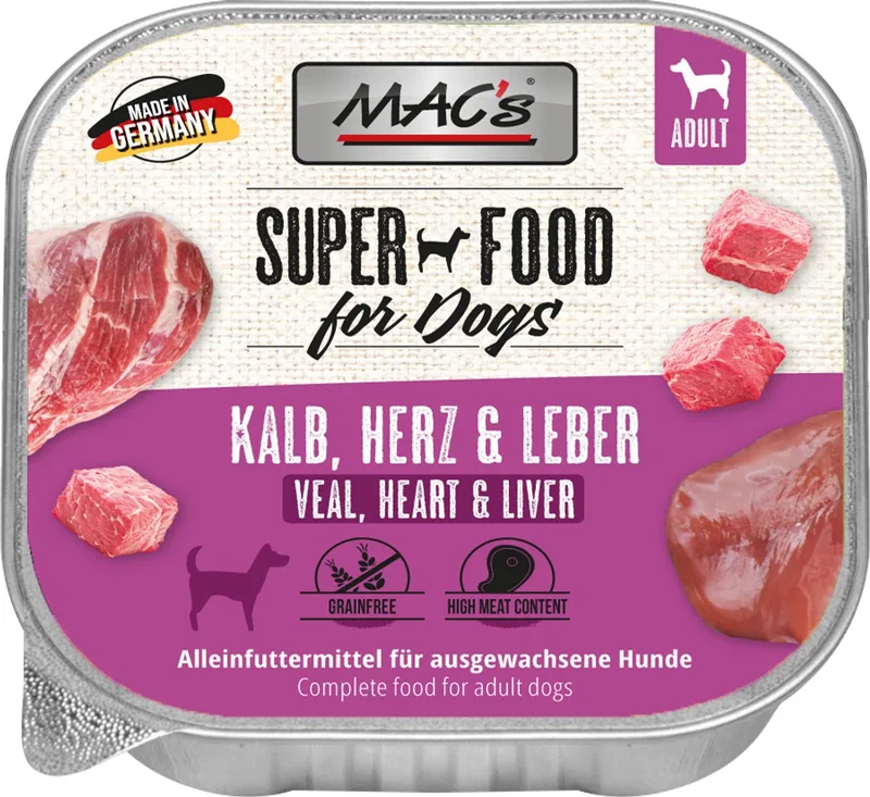 Hondenvoer Natvoer Vleeskuipje - 70% Kalf, Hart & Lever - 10 x 150 g by MAC's – product photo