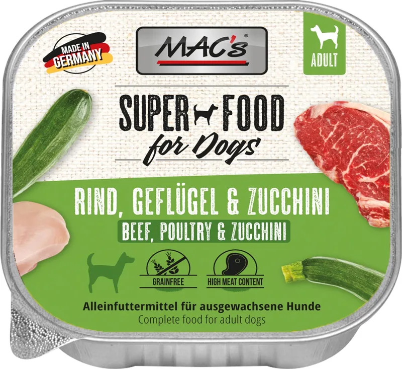 Hondenvoer Natvoer Vleeskuipje - 70% Rund, Gevogelte & Courgette - 10 x 150 g by MAC's – product photo