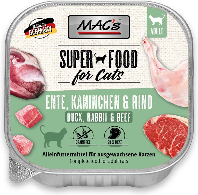 katten natvoer - vlees kuipje 99% Eend, Konijn en Rundvlees 16 x 100g by MAC's – product photo
