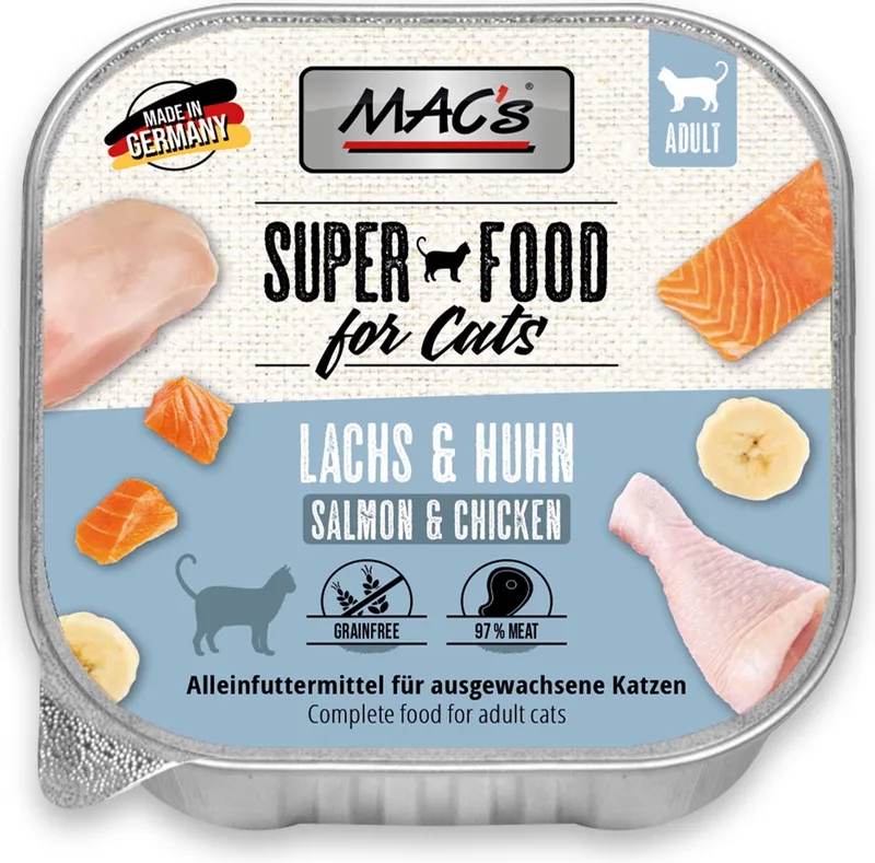 Kattenvoer kuipje 97% vis en vlees - Zalm en kip 16 x 100g de MAC's – photo produit