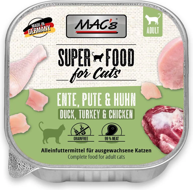 Kattenvoer kuipje 99% vlees - Eend, kalkoen en kip 16 x 100g de MAC's – photo produit