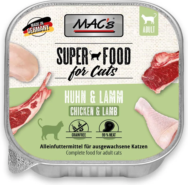 Kattenvoer kuipje 99% vlees - Kip en lam 16 x 100g by MAC's – product photo