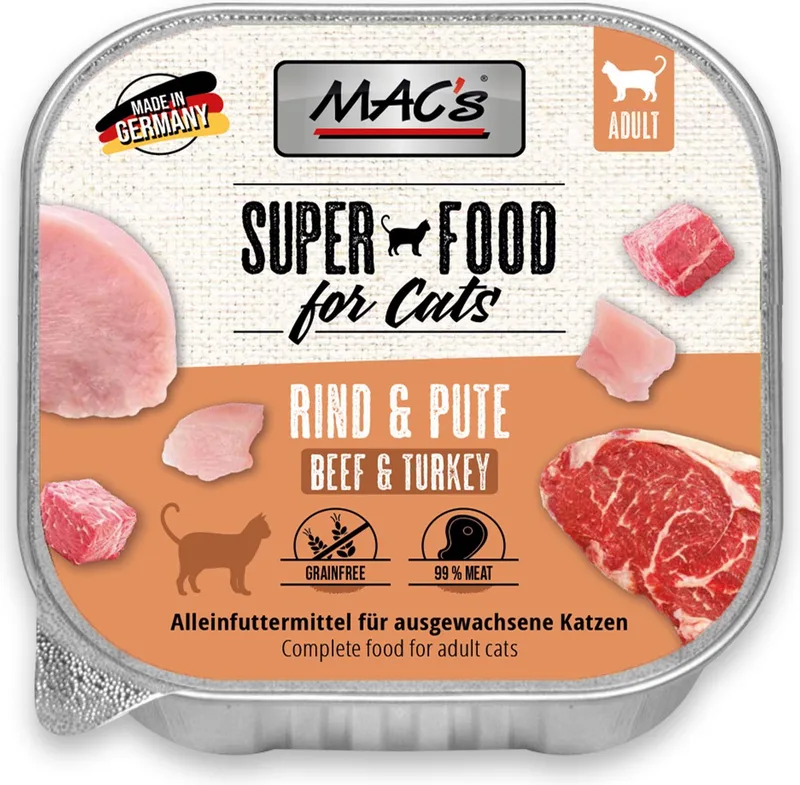 Kattenvoer kuipje 99% vlees - Rund en kalkoen 16 x 100g von MAC's – Produktfoto