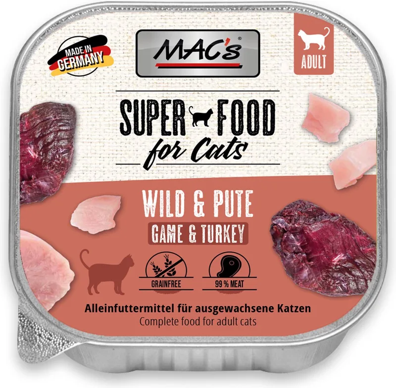 Kattenvoer kuipje 99% vlees - Wild en kalkoen 16 x 100g fra MAC's – produktbillede