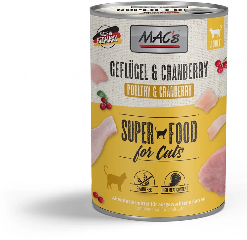 Kattenvoer Natvoer Blik - 95,8% Gevogelte & Cranberry - 6 x 400g by MAC's – product photo