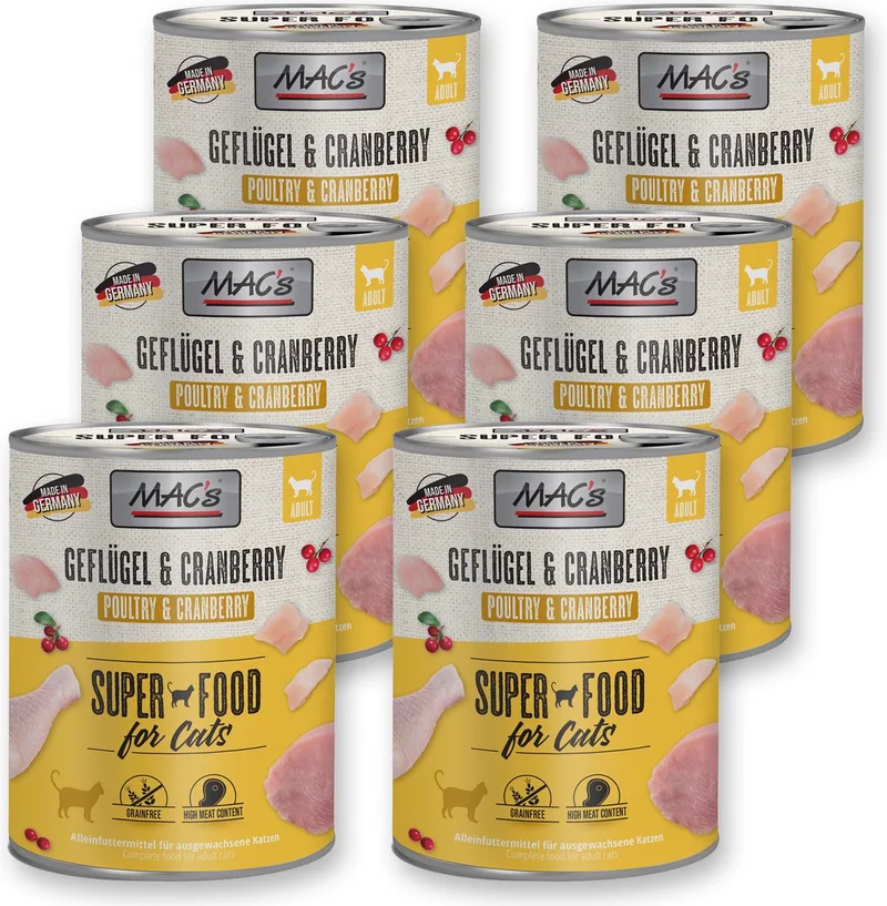 Kattenvoer Natvoer Blik - 95,8% Gevogelte & Cranberry - 6 x 800g från MAC's – produktbild