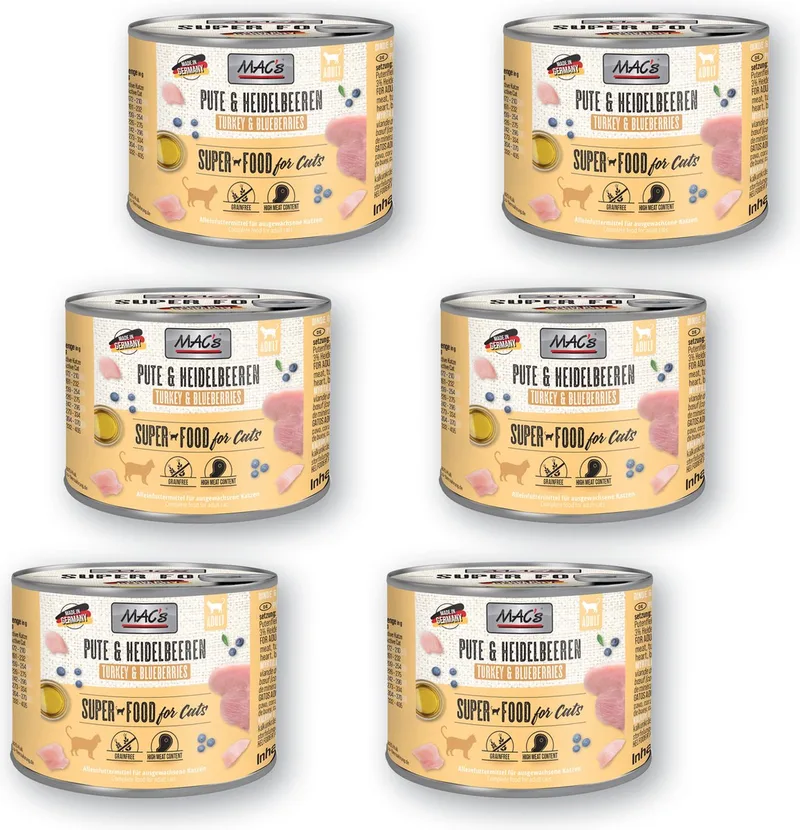Kattenvoer Natvoer Blik 95,8% Kalkoen & Bosbessen 6 x 200g by MAC's – product photo