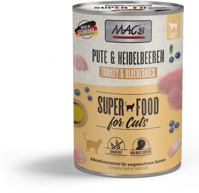 Kattenvoer Natvoer Blik - 95,8% Kalkoen & Bosbessen - 6 x 400g by MAC's – product photo