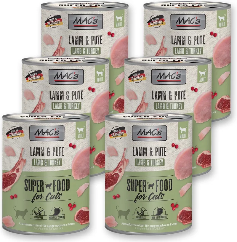 Kattenvoer Natvoer Blik - 95,8% Lam & Kalkoen - 6 x 800g von MAC's – Produktfoto
