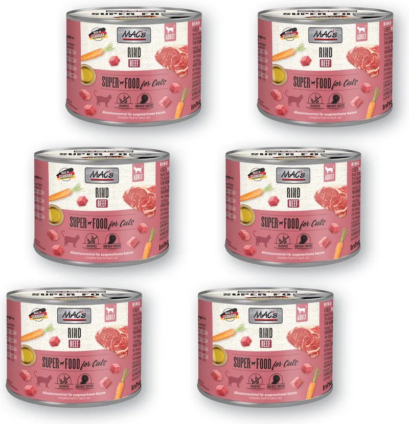 Kattenvoer Natvoer Blik 95,8% Rundvlees 6 x 200g by MAC's – product photo