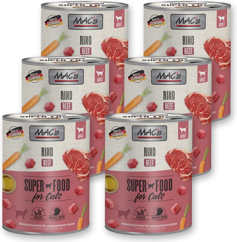 Kattenvoer Natvoer Blik - 95,8% Rundvlees - 6 x 800g von MAC's – Produktfoto