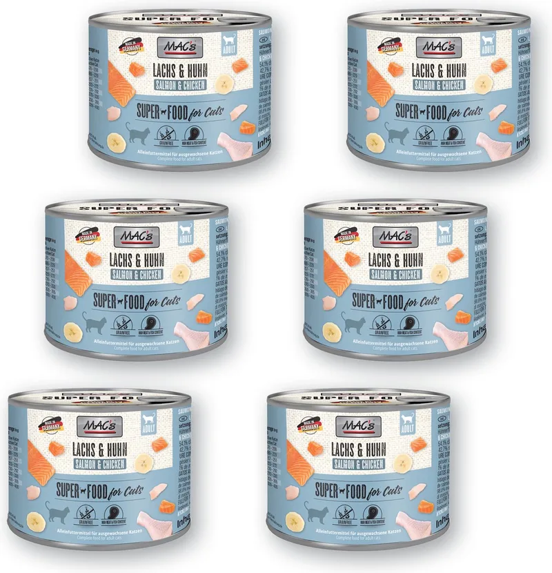 Kattenvoer Natvoer Blik 96,8% Zalm & Kip 6 x 200g de MAC's – photo produit
