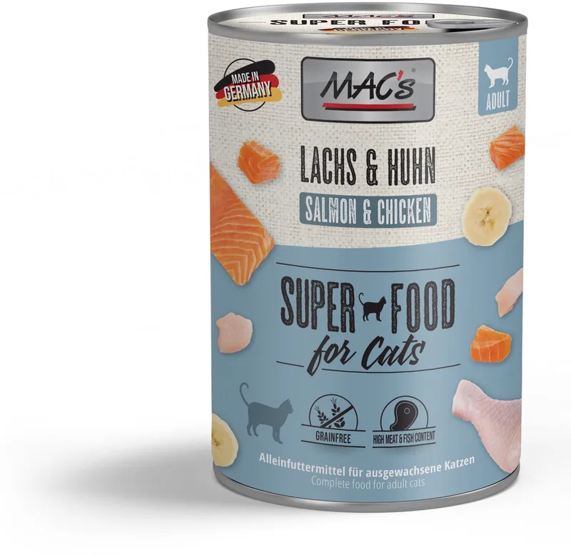 Kattenvoer Natvoer Blik - 96,8% Zalm & Kip - 6 x 400g von MAC's – Produktfoto