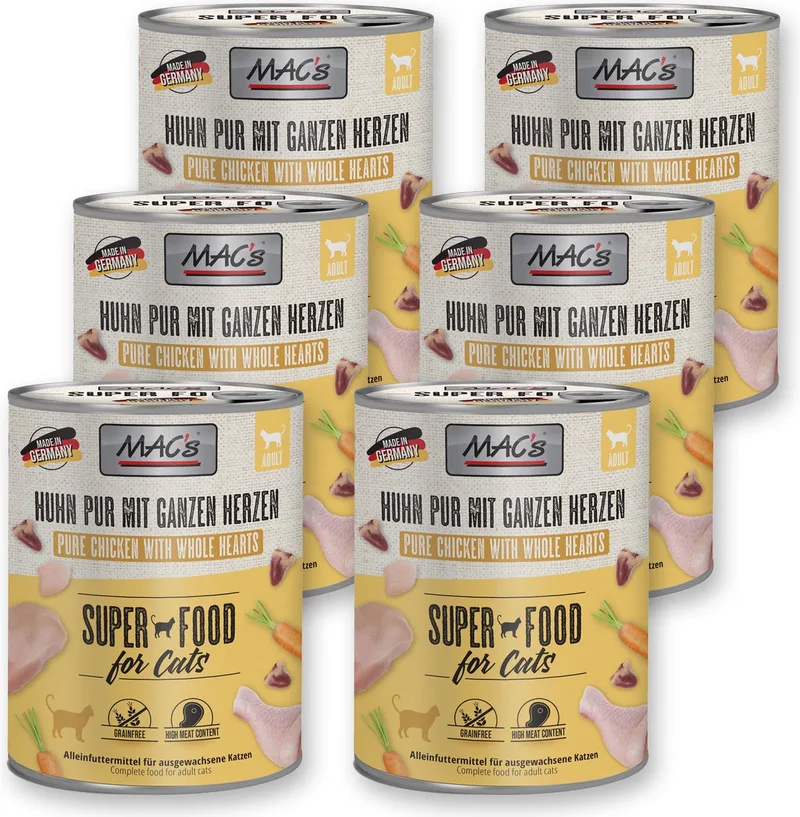 Kattenvoer Natvoer Blik - 96% Kippenvlees en Kippenhartjes - 6 x 800g by MAC's – product photo