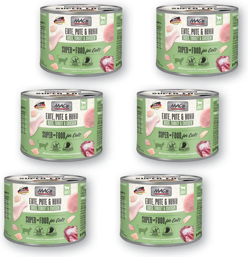 Kattenvoer Natvoer Blik 98,6% Eend, Kalkoen en Kip 6 x 200g by MAC's – product photo