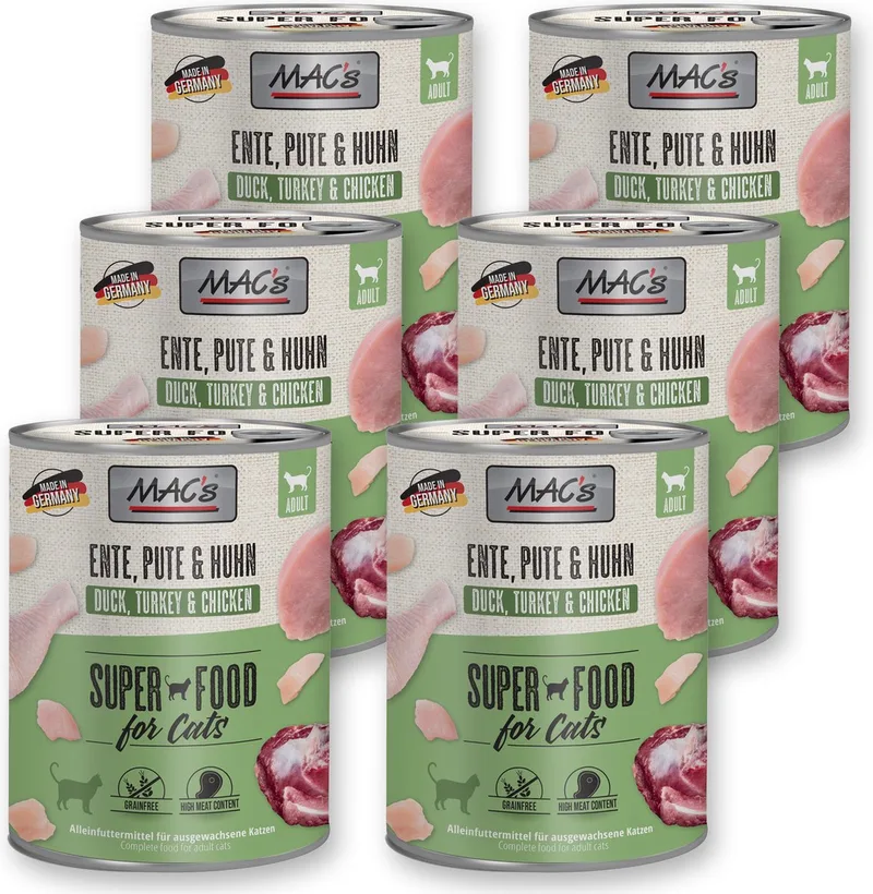 Kattenvoer Natvoer Blik - 98,6% Eend, Kalkoen en Kip - 6 x 800g von MAC's – Produktfoto