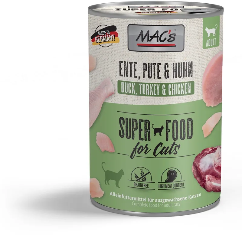 Kattenvoer Natvoer Blik - 99% Eend, Kalkoen en Kip - 6 x 400g von MAC's – Produktfoto