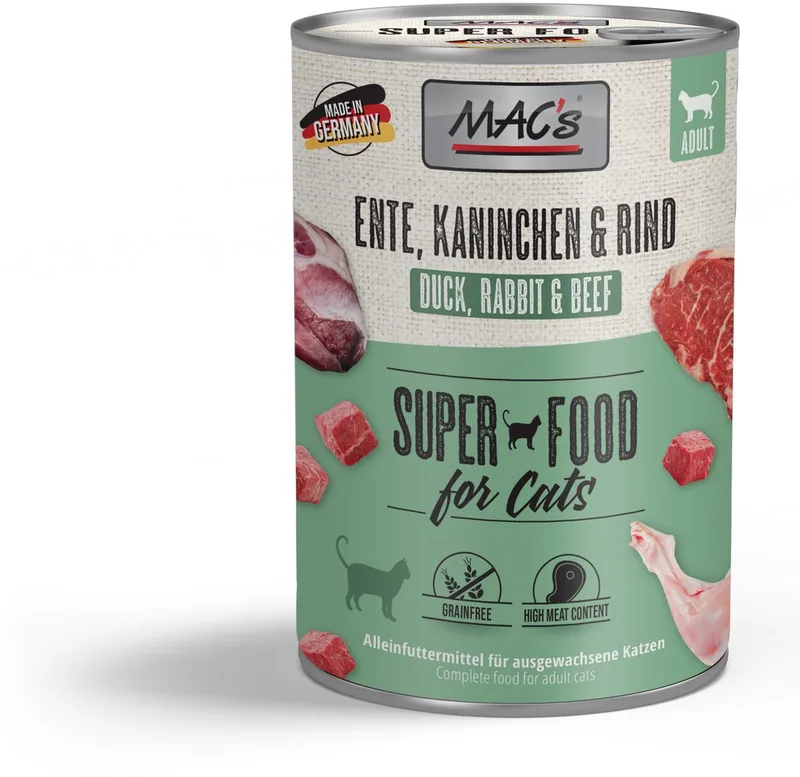 Kattenvoer Natvoer Blik - 99% Eend, Konijn en Rund - 6 x 400g de MAC's – photo produit