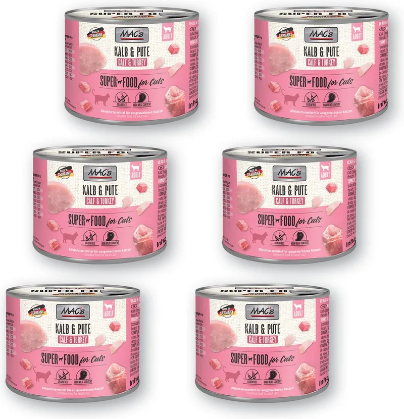 Kattenvoer Natvoer Blik 99% Kalf & Kalkoen 6 x 200g de MAC's – photo produit