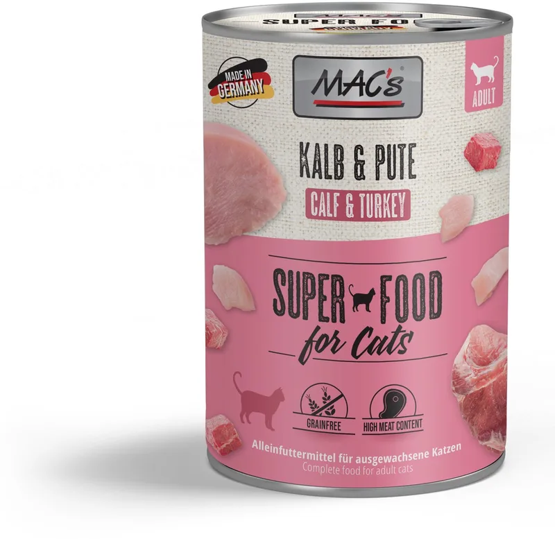 Kattenvoer Natvoer Blik - 99% Kalf & Kalkoen - 6 x 400g de MAC's – photo produit