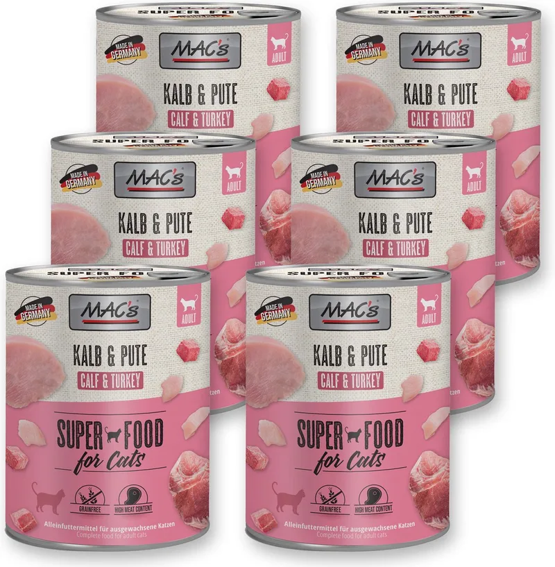 Kattenvoer Natvoer Blik - 99% Kalf & Kalkoen - 6 x 800g de MAC's – photo produit