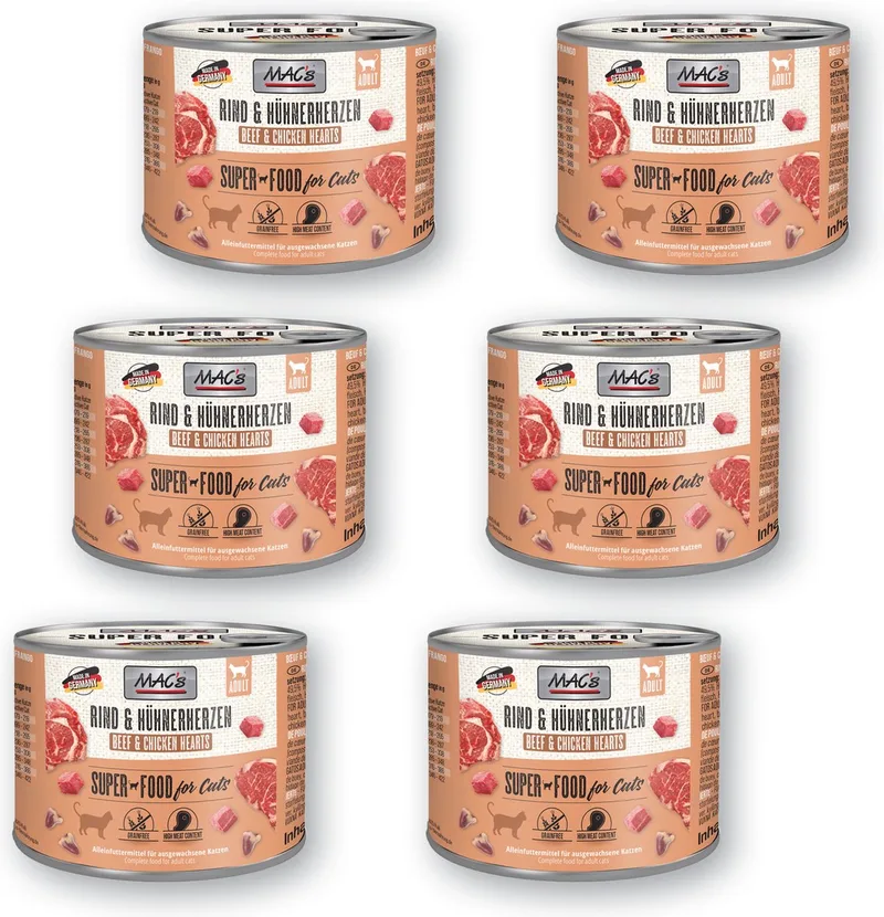 Kattenvoer Natvoer Blik 99% Rund & Kippenhart 6 x 200g fra MAC's – produktbillede