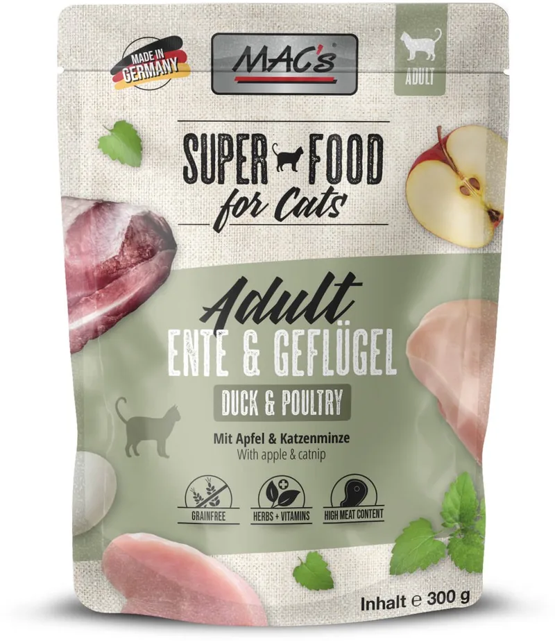 kattenvoer natvoer - maaltijdzakje - Eend en Kip - hoog vleesgehalte 96,9% _ 6x 300g by MAC's – product photo