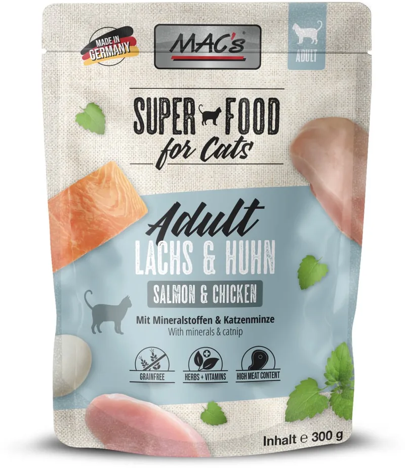 kattenvoer natvoer - maaltijdzakje - Zalm & Kip - hoog vlees gehalte 98,9% _ 6x 300g von MAC's – Produktfoto