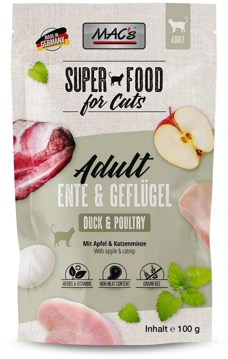 Kattenvoer Natvoer Maaltijdzakjes - Eend en Gevogelte - 12 x 100g von MAC's – Produktfoto