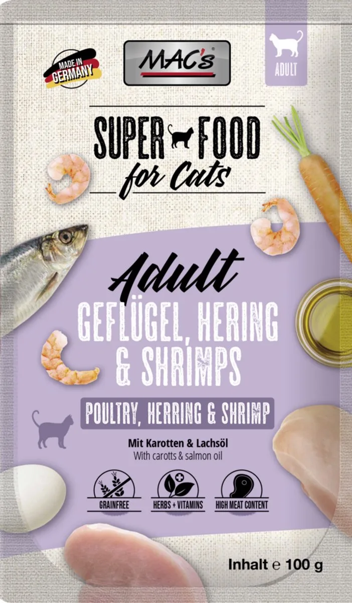 Kattenvoer Natvoer Maaltijdzakjes - Gevogelte, Haring en Garnalen - 12 x 100g de MAC's – photo produit