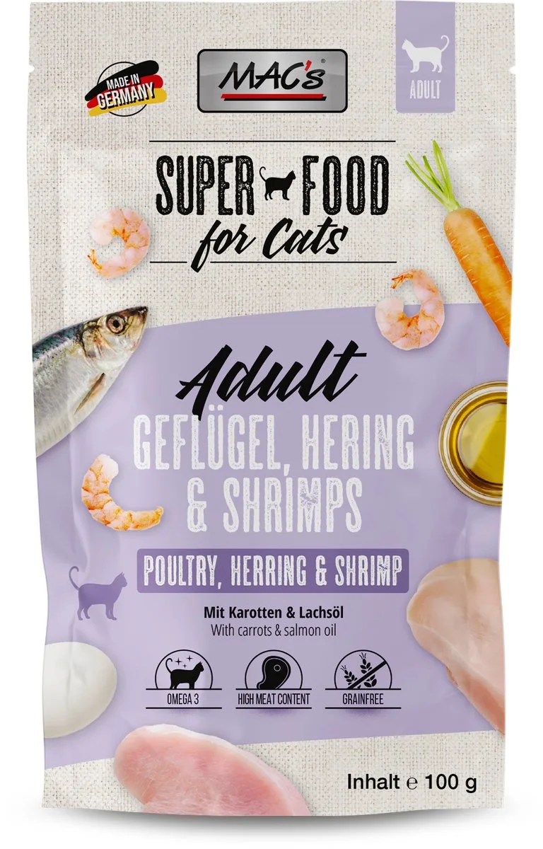 Kattenvoer Natvoer Maaltijdzakjes - Haring en Garnalen - 6 x 100g von MAC's – Produktfoto