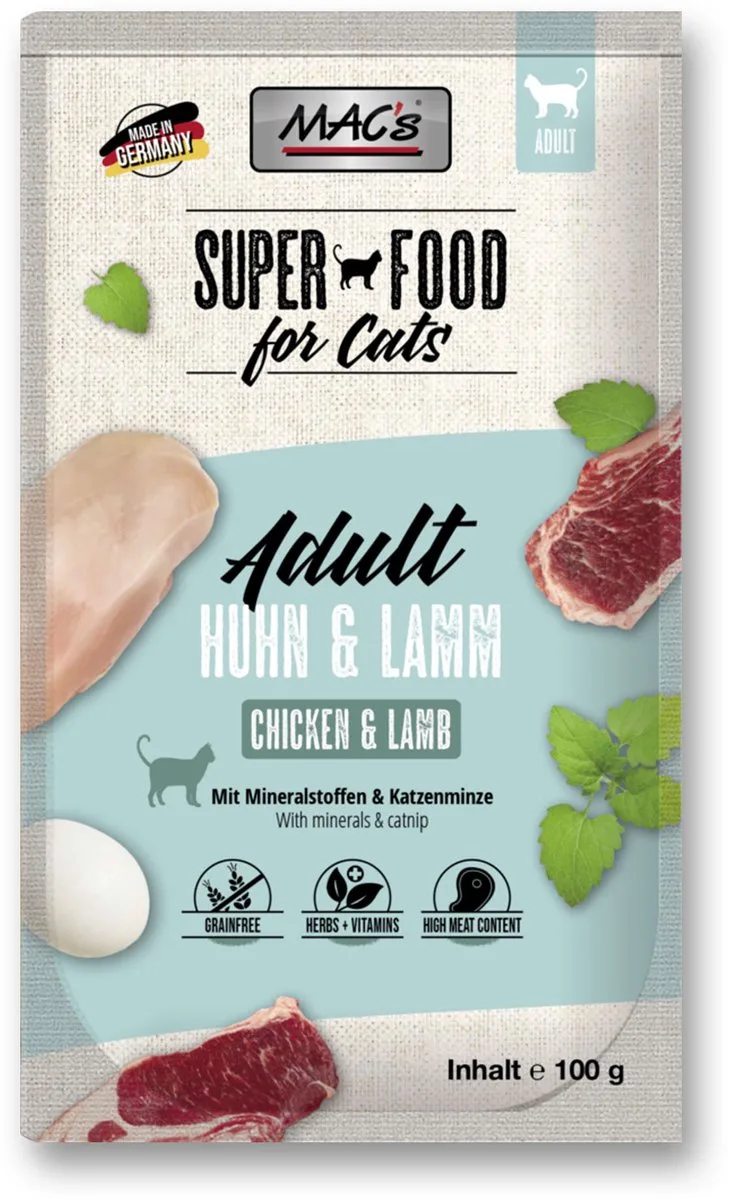 Kattenvoer Natvoer Maaltijdzakjes - Kip en Lam - 12 x 100g de MAC's – photo produit