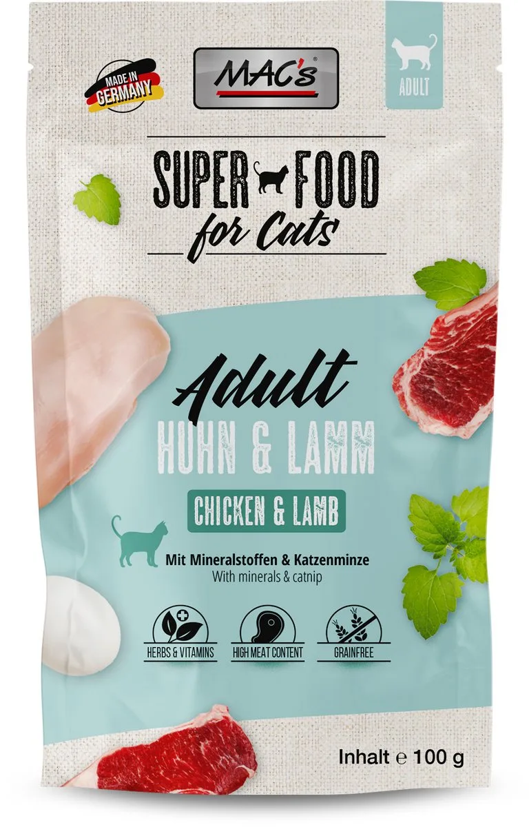 Kattenvoer Natvoer Maaltijdzakjes - Kip en Lam - 6 x 100g by MAC's – product photo