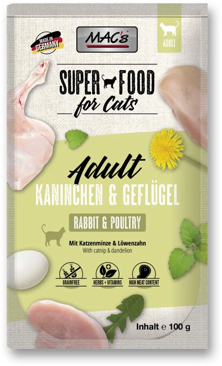 Kattenvoer Natvoer Maaltijdzakjes - Konijn & gevogelte - 12 x 100g von MAC's – Produktfoto