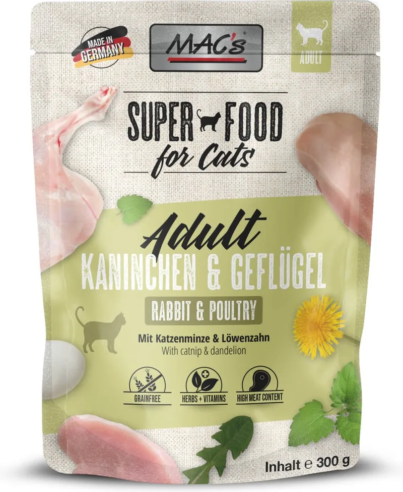 kattenvoer natvoer maaltijdzakjes - Konijn & Gevogelte - hoog vlees gehalte 98,9% _6x 300g by MAC's – product photo