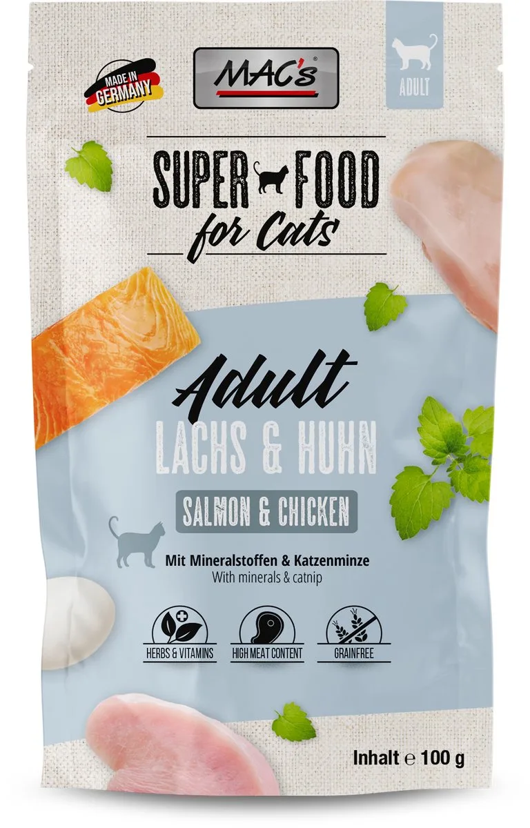 Kattenvoer Natvoer Maaltijdzakjes - Zalm en Kip - 12 x 100g de MAC's – photo produit