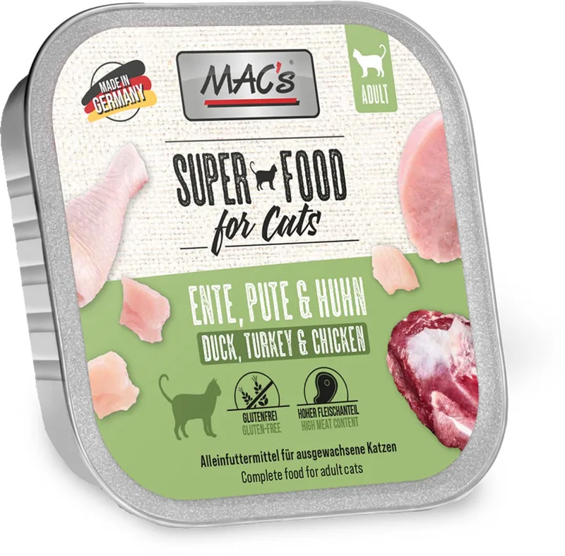 Kattenvoer Natvoer - vlees kuipje 70% Eend, Kalkoen en Kippenvlees 6 x 85g de MAC's – photo produit