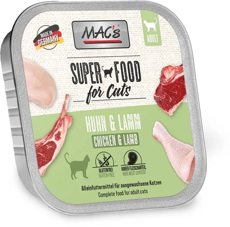 Kattenvoer Natvoer - vlees kuipje 70% Kip en Lamsvlees 6 x 85g von MAC's – Produktfoto